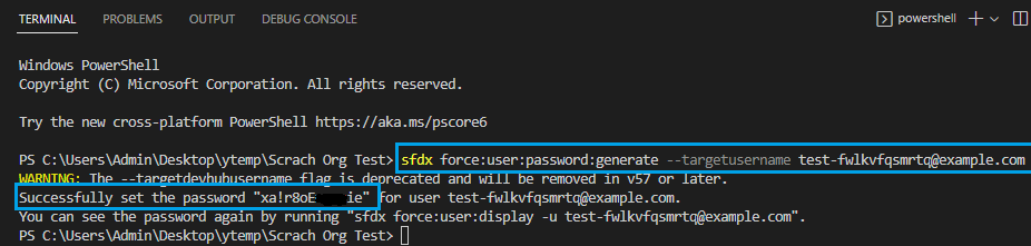 Salesforce Scratch org generate password