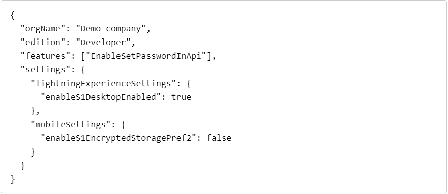 Scratch Org Definition file structure